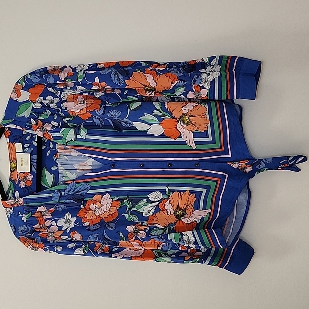 Anthropologie Blue Floral Tie-Front Blouse - Picture 5 of 16